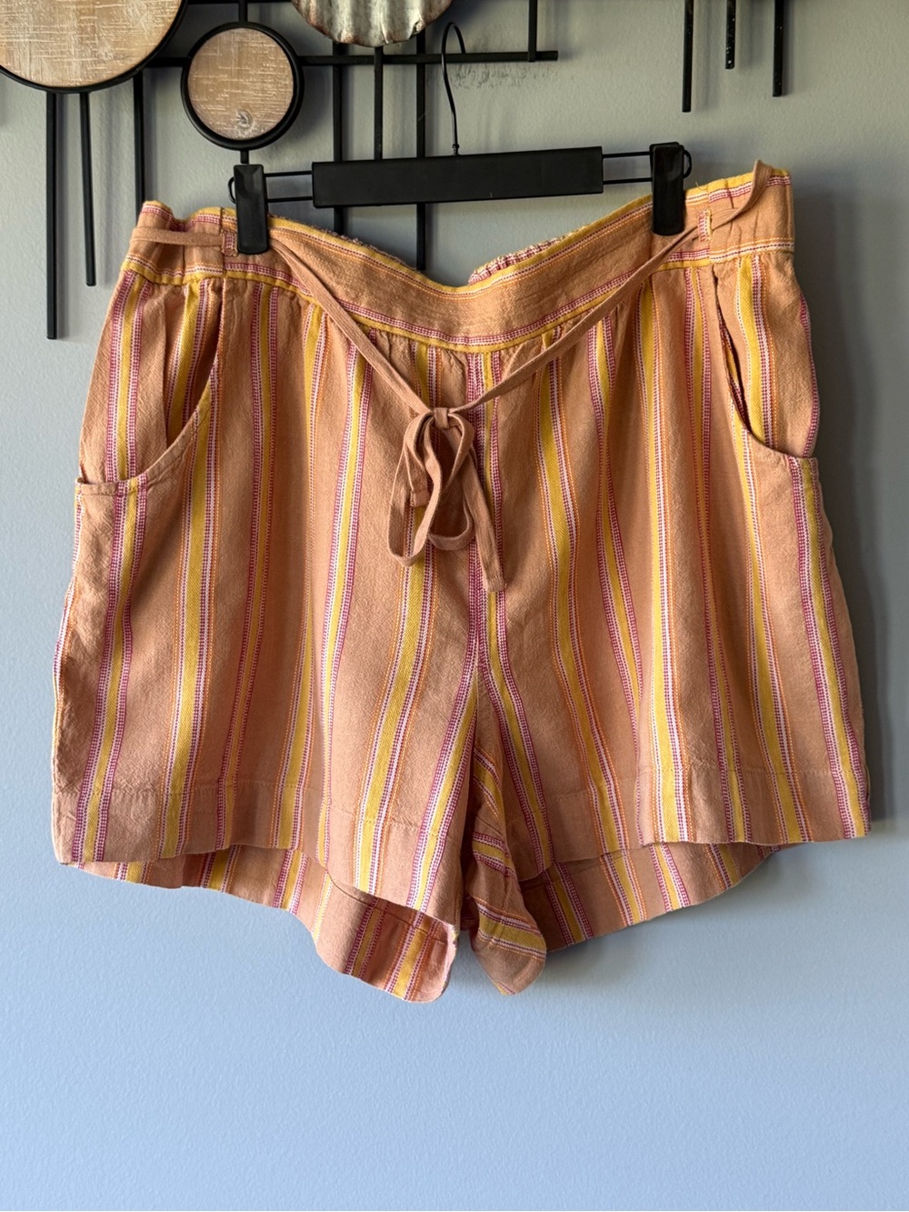 Lane Bryant Peach Striped High-Waist Tie-Front Shorts